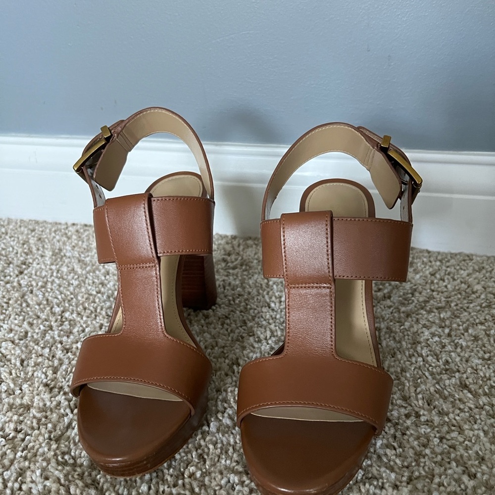 Michael Kors Brown Leather Block Heels - Picture 2 of 6